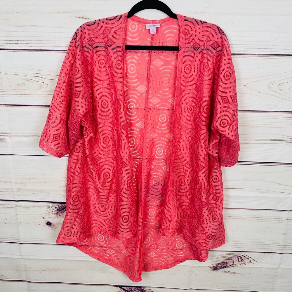 Lularoe pink lace kimono nwot